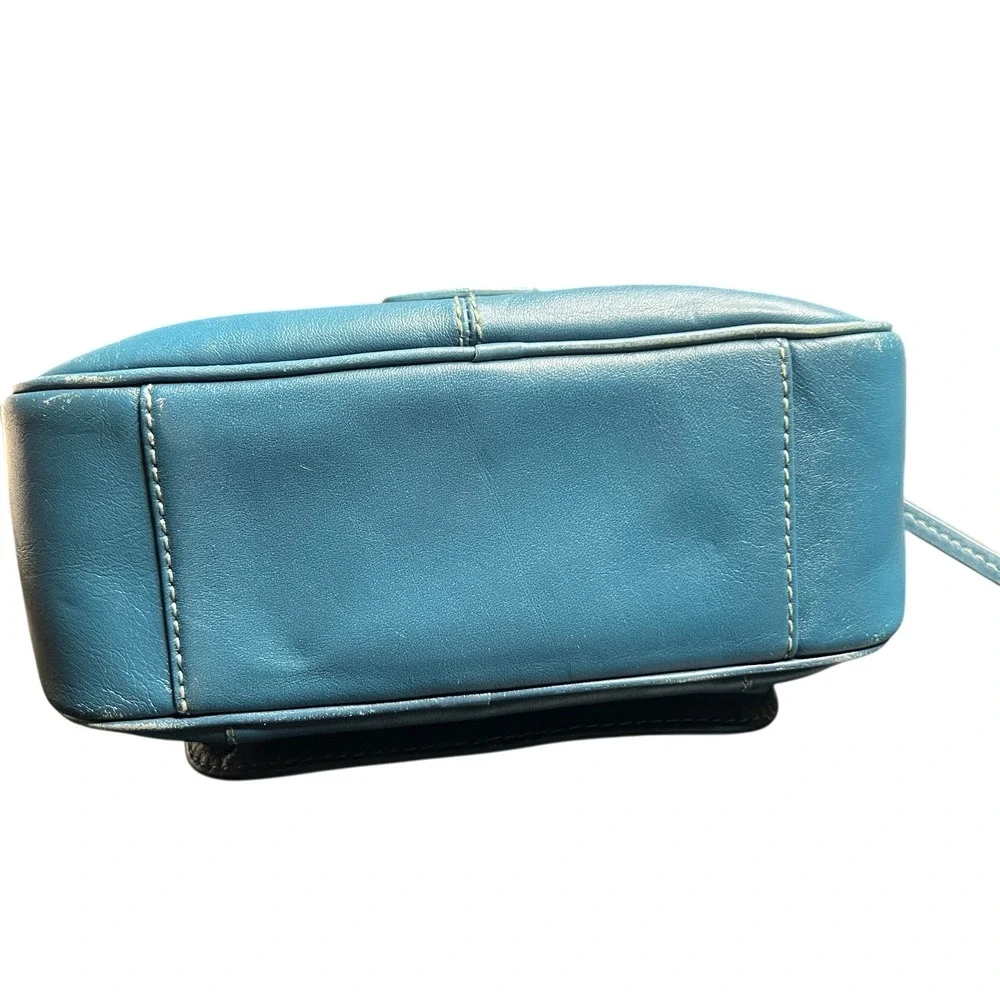 Radley London Teal Blue Leather Satchel Top Handle Bag Contrast Stitching